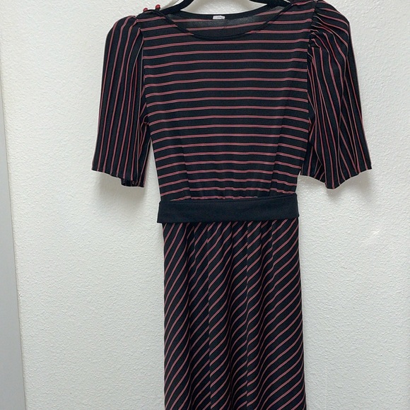 Vintage 80’s Black Medium Women’s Dress with Red Thin Stripes - Picture 1 of 13